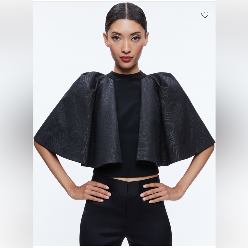 NWT Alice + Olivia Sergia Black Cape Sleeve Top | Size M - Picture 1 of 3